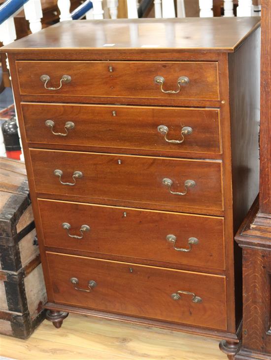 An Edwardian inlaid chest of five long drawers, H.110cm